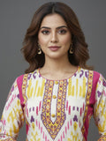 Ethnic Multicolor Ikat Printed Kurta Set With Dupatta & Solid Trouser
