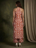Varanga Women Red Ikat Printed Straight Kurta With Palazzo