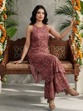 Rust Block-Style Print Kurta with Palazzo Pants