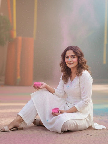 Women's Ivory A-Line Kurta with Vertical Stripes