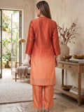 Varanga Women Mandarin Collar Placement Embroidered Kurta Paired With  Tonal Bottom