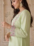 Pista Green Embroidered Chanderi Kurta Set With Organza Dupatta