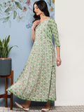 Varanga Pista Green Women Floral Printed Empire Gotta Patti Pure Cotton Kurta Set