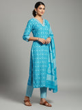 Varanga Women Floral Printed V Neck  Kurta with Trouser & Dupatta