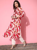 Varanga Women Pink And Maroon Abstract Printed Cotton Kurta