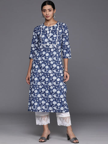 KSUT Blue Women Floral Printed Straight Kurta
