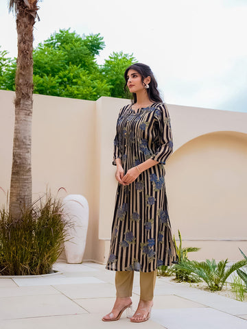 Midnight Botanical Tiered Kurta Set