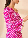 Fuchsia Chevron-Print One-Shoulder Top