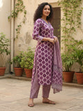 Varanga Ethnic lavender & White Suit Set