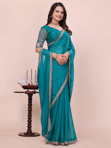 Varanga Embellished Embroidered Poly Chiffon Designer Saree