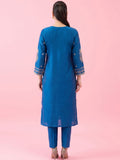 Blue Embroidered Chanderi Kurta Set With Straight Pants And Zari-Bordered Dupatta.