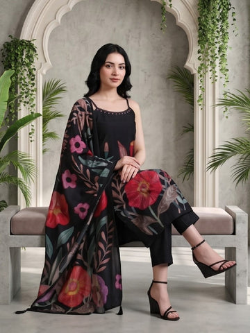 Bold Floral Printed Kurta with Trouser & Dupatta