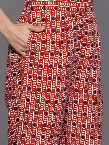 Varanga Women Red Printed V-Neck Embroidered Kurta With Bottom And Dupatta