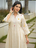Women's Cream Embroidered A-Line Anarkali Kurta and Wide-Leg Trouser Set