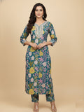 Soft Teal Botanical Print Suit set