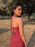 Rust Halter-Neck Backless Block Print Kurti