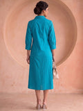 Blue Lace Detailed Shirt Dress