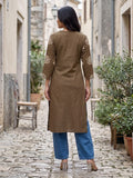 Straight Kurta With Embroidered Yoke