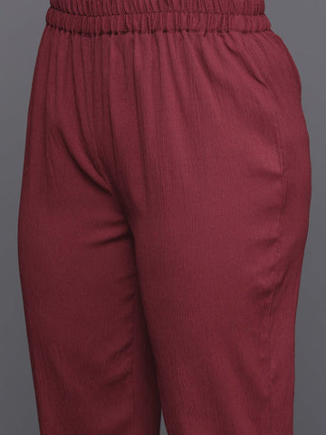 Varanga Women Maroon V Neck A-Line Flared Kurta Paired With Bottom