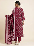 Varanga Women Ethnic Jaipuri Printed Pintuck Yoke With Trouser & Dupatta