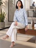 White Coloured Slim Collar Long Sleeves Floral Shirt