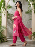 Varanga Women Spaghetti Strap Floral Kurta Featuring Tassles With Trousers And Dupatta