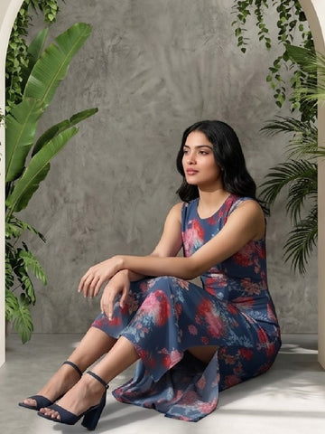 Varanga Blue Colored Women Summer Dress