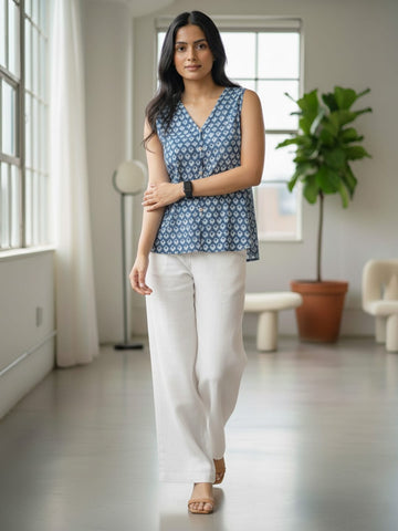 Blue Printed Cotton Top