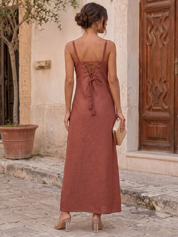 Varanga Brown Colored Women Summer Dress