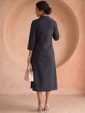 Casual Black Shirt Dress With Thread Embroiderey Detailing