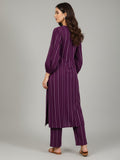 Varanga Women Purple Lurex A- Line Kurta With Trousers