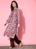 varanga women pink floral printed puff sleeves kurta
