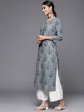 Varanga Women Grey & Blue Ethnic Motifs Printed Kurta