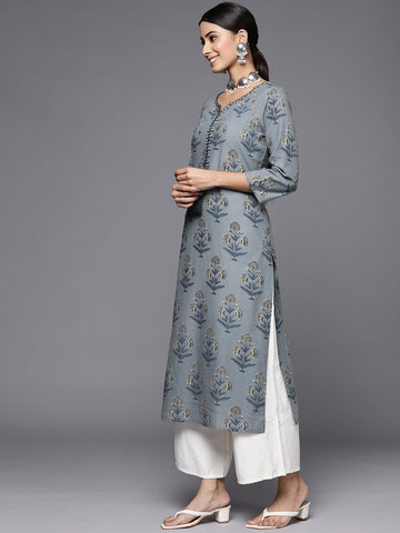 Varanga Women Grey & Blue Ethnic Motifs Printed Kurta