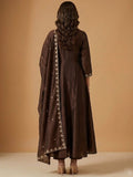 Women's Mocha Elegance Embroidered Anarkali Set