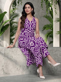 Varanga Women Purple Ikat Printed Straight Kurta With Palazzo