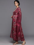 Varanga Women Maroon Floral Printed Embroidered Kurta Paired With Bottom And Dupatta