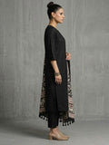 Varanga Women Solid Black V Neck Straight Kurta Set With Printed Dupatta