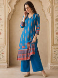 Women Blue Ethnic Printed Kurta With Trousers