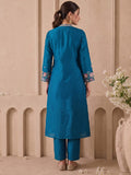 The Teal Blossom Zari Embroidred Women'S Kurta Set