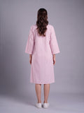 Women's Pink & White Striped Cotton-Blend Collared Shirt Dress