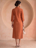 Casual Rust Shirt Dress With Thread Embroiderey Detailing