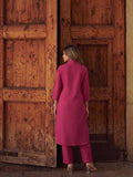 Womens Magenta asymmetrical -Embroidered kurta set