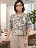 Beige Coloured Short Sleeves Shirt Collar Top