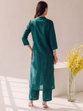 Women Shirt-Style Kurta Set Featuring Asymmetrical Floral Embroidery