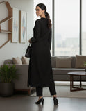 Black Mandarin Witn V Neck Anarkali Front Slit Detailing With Trouser
