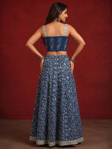 Varanga Women Pure Cotton Block Print top with Skirt