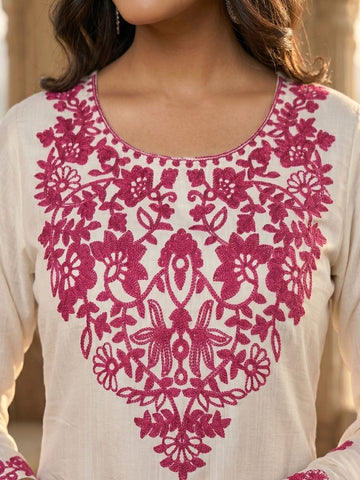 Rose Bloom Embroidery Women's Kurta Set