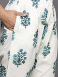 Varanga Women Off White Floral Printed Angrakha Straight Kurta With Bottom And Dupatta