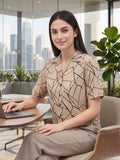 Beige Coloured Short Sleeves Shirt Collar Top